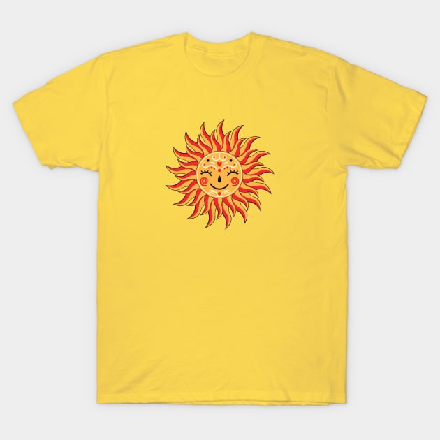 Smiling sun with closed eyes T-Shirt by AnnArtshock